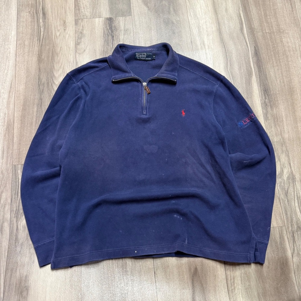 Polo Ralph Lauren Mens Quarter Zip Pullover Navy Blue Red Pony Logo Size M